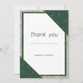 Geometric dark green gold sparkle Thank You 招待状 (正面)