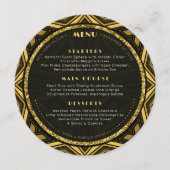 Geometric Deco Gold Black Round Wedding Menu Card メニュー (正面)