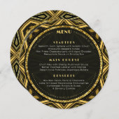 Geometric Deco Gold Black Round Wedding Menu Card メニュー (正面/裏面)