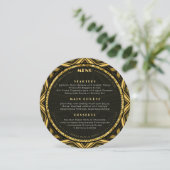 Geometric Deco Gold Black Round Wedding Menu Card メニュー (スタンド正面)