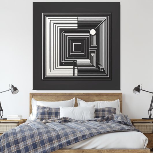 Geometric Depth Grid キャンバスプリント (インサイチュ (寝室))