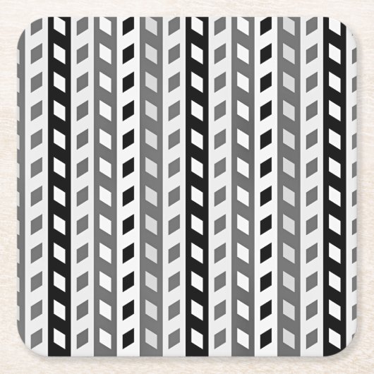 Geometric Design, gray, black, white, スクエアペーパーコースター (正面)