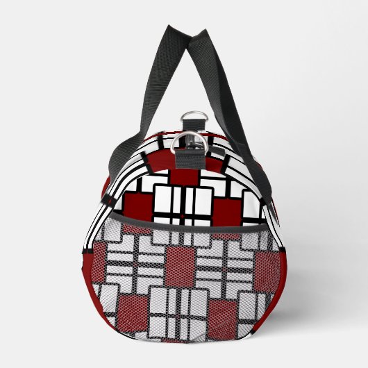 Geometric Design in Deep Red, White & Black ダッフルバッグ (右)