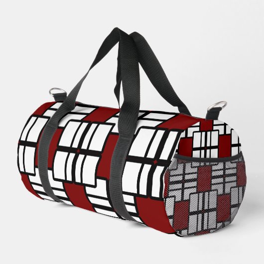 Geometric Design in Deep Red, White & Black ダッフルバッグ (右コーナー)