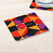 Geometric Design, Name, Red, Black, Orange, Purple スクエアペーパーコースター (アングル)