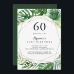 Geometric Destination Tropical 60th Birthdayパーティー 招待状<br><div class="desc">この幾何学的な目的地のトロピカル60th誕生日パーティーの招待は、誕生日パーティーにモダン最適である。デザインは手色彩の鮮やか水色の緑の手のひらとバナナの葉金ゴールドの幾何学的なフレームを飾り、美しいブケートに巧みに配置された。</div>