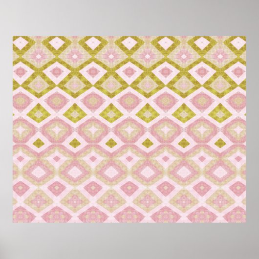Geometric Diamond Pattern in Pink and Olive Green ポスター (正面)