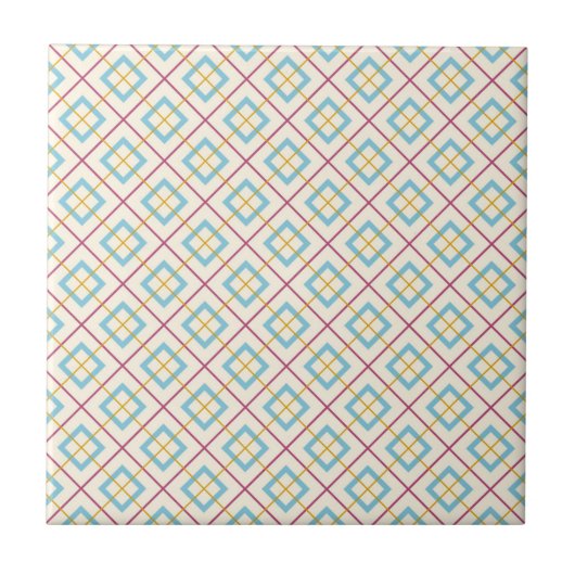 Geometric Diamond Pattern Pastel Pink and Blue タイル (正面)