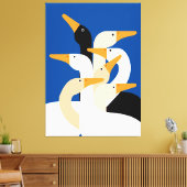 Geometric Duck Flock Art Print Bold Blue Wall キャンバスプリント (インサイチュ (リビング))