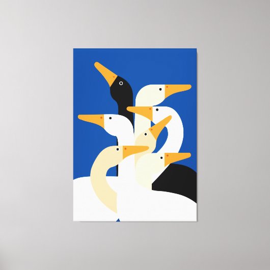Geometric Duck Flock Art Print Bold Blue Wall キャンバスプリント (正面)