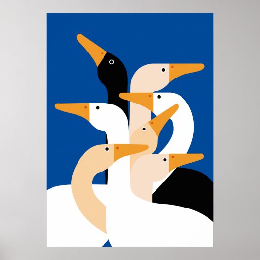 Geometric Duck Flock Art Print Bold Blue Wall ポスター (正面)