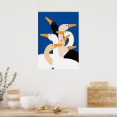 Geometric Duck Flock Art Print Bold Blue Wall ポスター (キッチン)