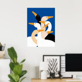 Geometric Duck Flock Art Print Bold Blue Wall ポスター (ホームオフィス)