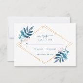 Geometric Dusty Blue Greenery Wedding RSVP Card (正面)