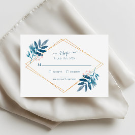 Geometric Dusty Blue Greenery Wedding RSVP Card