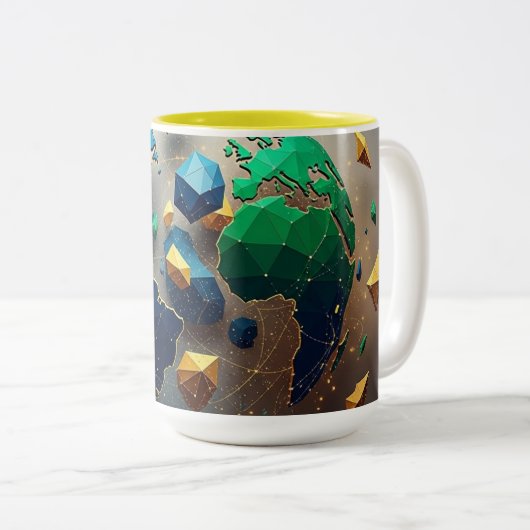 Geometric Earth Art, Abstract Global Network Mug ツートーンマグカップ (正面右)
