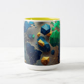 Geometric Earth Art, Abstract Global Network Mug ツートーンマグカップ (中央)