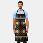 Geometric ethnic pattern seamless design エプロン (着用した状態)