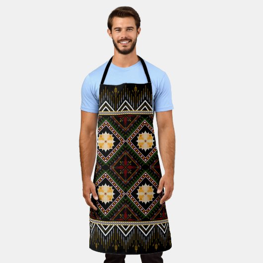 Geometric ethnic pattern seamless design エプロン (着用した状態)