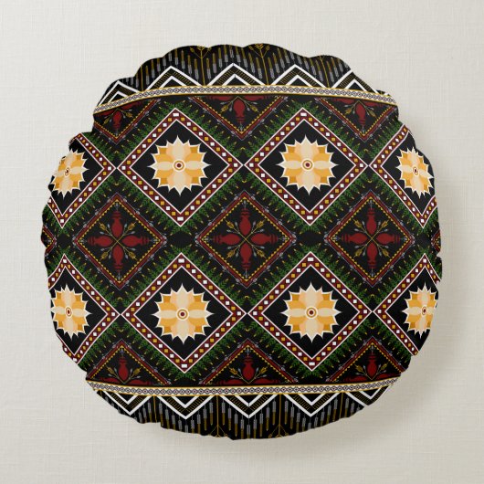 Geometric ethnic pattern seamless design ラウンドクッション (正面)
