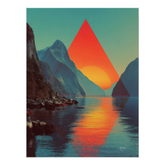 Geometric Fjord Sunset ポスター