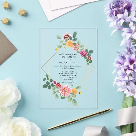 Geometric Floral Botanical Wedding アクリル招待状 (インサイチュ (ウェディング))