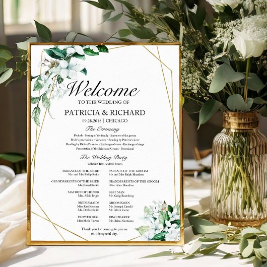 Geometric Floral Greenery Wedding Program ポスター