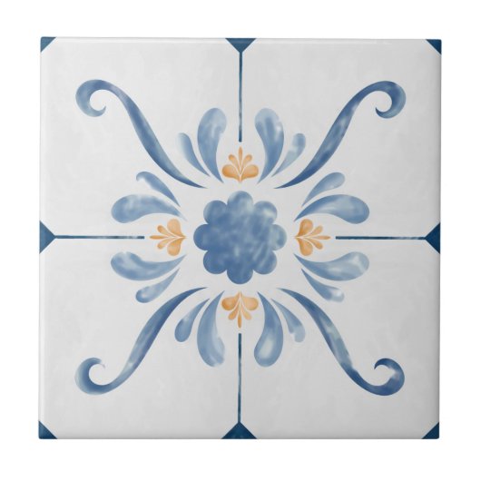 Geometric Flower Pattern Tile - Stylish and Elega タイル (正面)