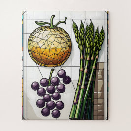 Geometric Food Grid Stained Glass Illustration ジグソーパズル