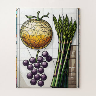 Geometric Food Grid Stained Glass Illustration ジグソーパズル