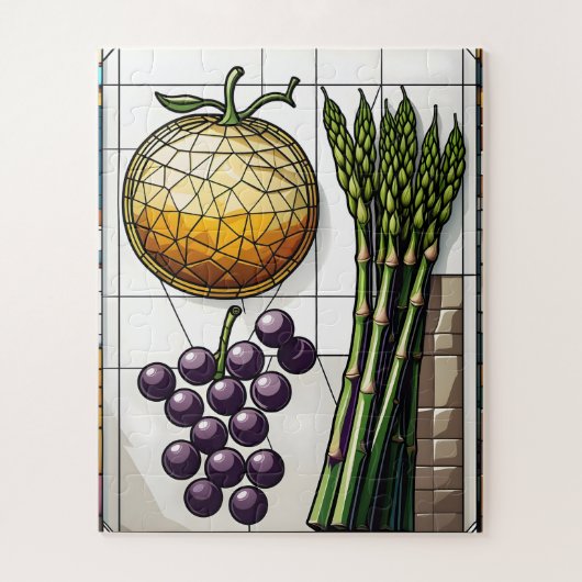 Geometric Food Grid Stained Glass Illustration ジグソーパズル (縦)