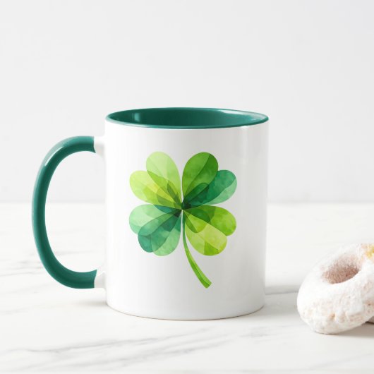 Geometric Four Leaf Clover St. Patrick's Day Mug マグカップ (ドーナツ)