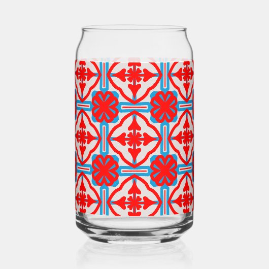 Geometric Four Red Leaves Can Glass ガラス缶 (正面)