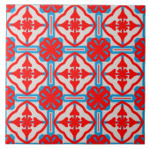 Geometric Four Red Leaves Ceramic Tiles タイル (正面)