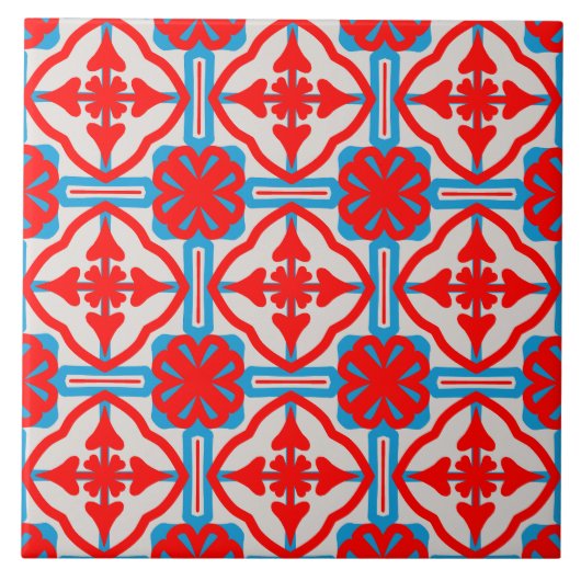 Geometric Four Red Leaves Ceramic Tiles タイル (正面)