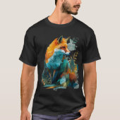 Geometric Fox with Botanical Background Tシャツ (正面)
