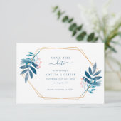 Geometric Frame Dusty Blue Greenery Wedding セーブザデート (スタンド正面)