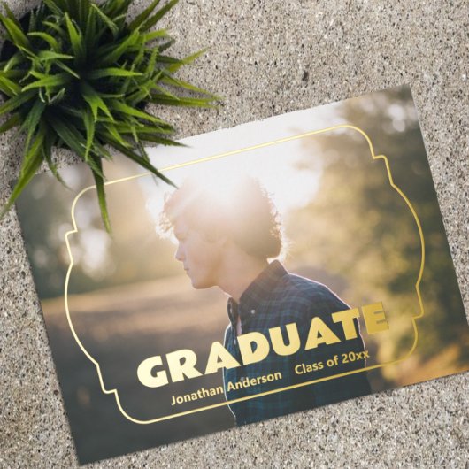 Geometric Frame Photo Graduation Announcement 箔招待状