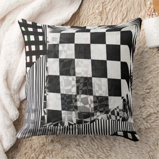 Geometric Glitch Collage Checker Pattern クッション (ブランケット)