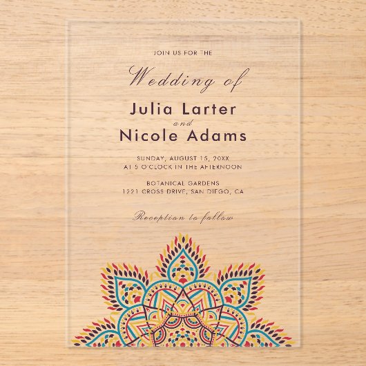 Geometric Glittering Metallic Luxury Wedding アクリル招待状 (正面)