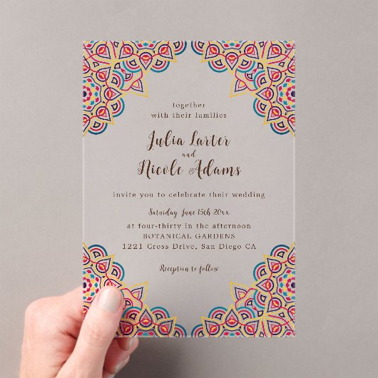 Geometric Glittering Metallic Luxury Wedding アクリル招待状 (インサイチュ (ポータブル))