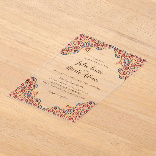 Geometric Glittering Metallic Luxury Wedding アクリル招待状 (レイダウン)