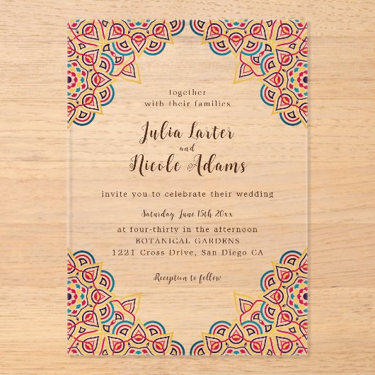 Geometric Glittering Metallic Luxury Wedding アクリル招待状 (正面)