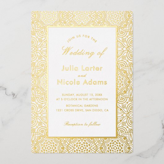 GEOMETRIC GLITTERING METALLIC LUXURY WEDDING 箔招待状 (正面)