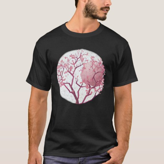Geometric Globe with cherry blossom tree of life S Tシャツ (正面)