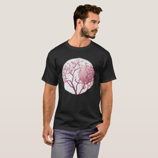 Geometric Globe with cherry blossom tree of life S Tシャツ (正面フル)