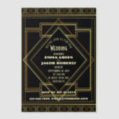 Geometric Gold black great gatsby Art Deco wedding ベラム紙招待状 (正面)