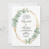 Geometric Gold Eucalyptus Wreath Wedding 招待状 (正面)