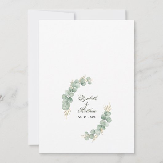 Geometric Gold Eucalyptus Wreath Wedding  招待状 (裏面)