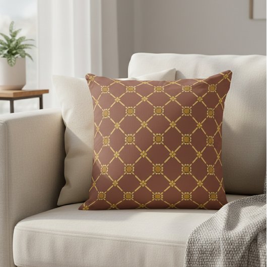 Geometric Gold Trellis Pattern Decorative Pillow クッション